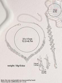 Bộ 4 chiếc/Bộ dây chuyền mặt hình học đính đá Rhinestone hoàn chỉnh, hoa tai, vòng tay Bộ trang sức, Thích hợp cho phụ nữ đi làm hàng ngày, hẹn hò ở trường, đám cưới, tiệc tùng, quà tặng ngày lễ tình nhân Valentine - Bộ dây chuyền tinh tế - Xem 10