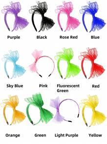 1/2Pcs Colorful Lace Bowknot Headbands For Women, Retro Style 80's Neon Party Street Hip-Hop Fashionable Accessory, Festive Bowknot Headwear For Parties, Social Events, Family Gatherings, Halloween, Holiday Gifts