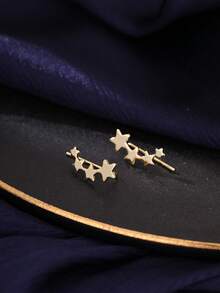 Nooxian 2pcs U-Shaped Ear Clips, Women Star Earring Cuffs - Yellow Gold - View 5