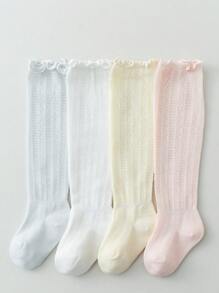 4 Pares de Meias Longas Respiráveis de Malha para Bebê, Finas para o Verão