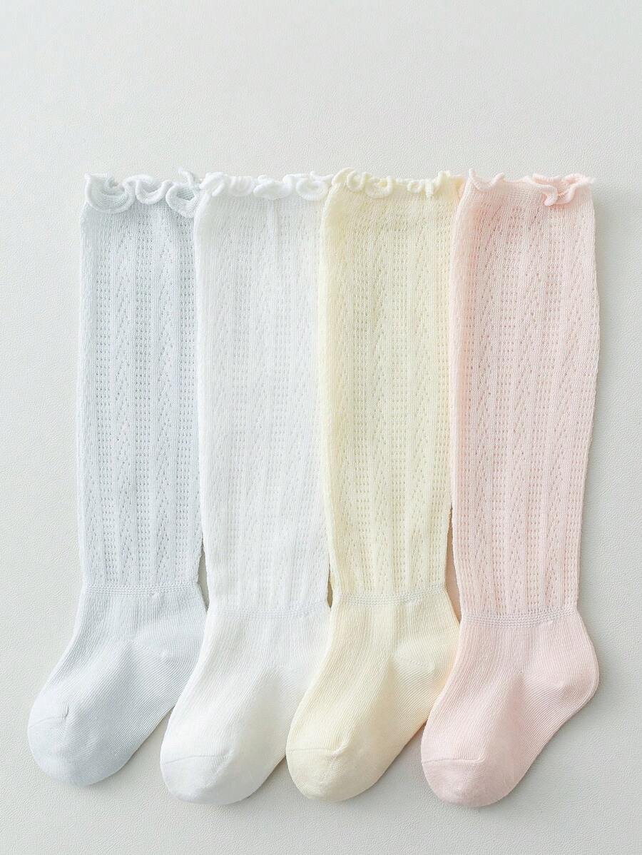 4 Pares de Meias Longas Respiráveis de Malha para Bebê, Finas para o Verão