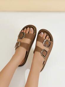 Chic Women's Summer Slippers, Comfortable Flatform Casual Slippers, Outdoors Beach Shoes, Versatile Slippers - Coffee Brown - View 4