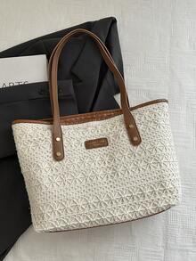 DAZY Túi đeo vai dệt phong cách Âu Mỹ cho nữ dung tích lớn đi làm, túi đeo chéo mùa hè, túi tote thời trang Colorblock cho bãi biển, mua sắm, đi chơi bình thường - màu nâu - Xem 4