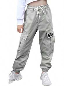 Girls & Womens Drawstring Cargo Jogger Pants,3 Years - Women 3XL - Grey - View 1