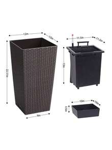 Huisuilinss Tall Planter Set Of 2,Large Flower Pot,Tapered Planter,Outdoor Indoor Plant Pots With Water Level Monitor & Wheels,2 Trays For Patio Porch Living Room Home Office - màu nâu - Xem 3