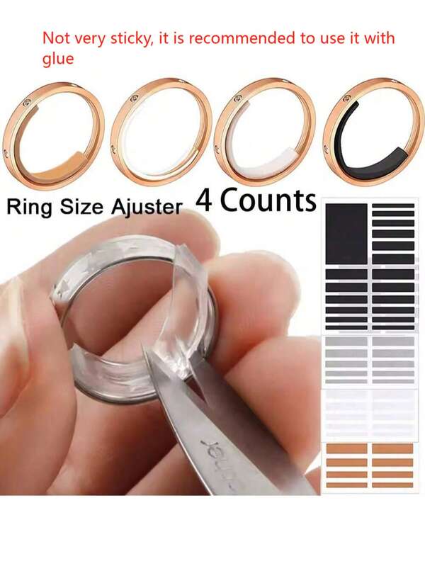 4 unidades Almohadilla de silicona antideslizante para ajustar anillos, disponible en cuatro colores para ajustar el tamaño de anillos sueltos y fijos. (¡¡¡Se caerá cuando se moje!!) No es muy pegajoso, se recomienda usarlo con pegamento