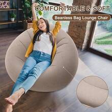 Inflatable Bean Bag Chairs Adult Blow Up Chairs Lazy Sofa Folding Portable Inflatable Chair Movie Outdoor Room Bedroom Reading Camping(Purple) - 咖啡 - 查看 4