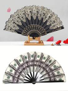 Abanico plegable grande - Estampado vibrante de dinero, emocionante para aplaudir, abanico plegable de tela, abanico estilo euro, abanico de kung-fu, abanico de libras y dólares, herramienta mágica para fotografía