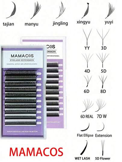 MAMACOS 10排 D/C 卷度 D/C/3D/4D/5D/6D/7D/8D/扁平椭圆/6D 真睫毛/嫁接/5D 花型/湿睫毛/Jingling/Manyu/Xingyu/Yuyi/Tajian/8D R/U-YY/3D 棕色/4D 棕色/5D 棕色 单根貂毛假睫毛，自然柔软轻盈 DlyY 假睫毛，自然长簇假睫毛，专业假睫毛嫁接