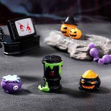9pcs Halloween & Easter Decorative Accessories, Mummy, Skull, TV, Haunted House, Pumpkin, Small Decoration Sets