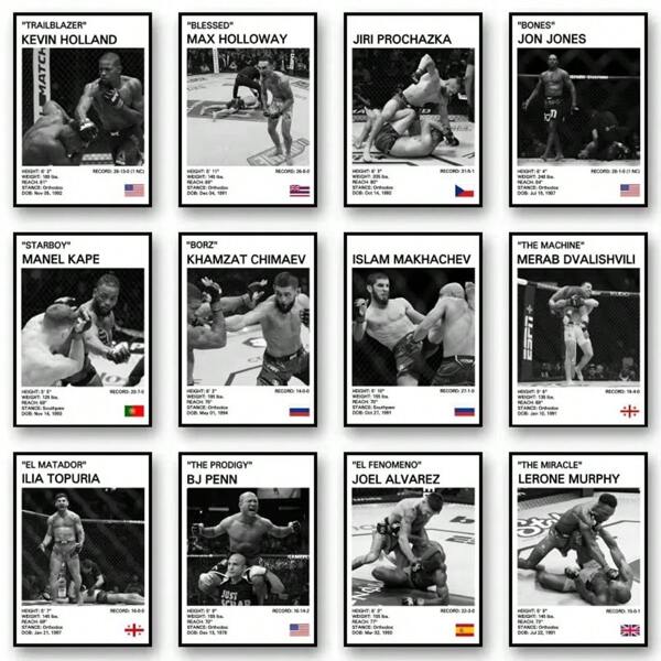 1 peça/3 peças Pôsteres de artes de parede Moldura opcional/Pôster emoldurado Pop Preto e Branco Lendas do boxe Tela de pôster de luta de boxe Impressão em tela Pintura Decoração de parede para academia Decoração de casa sem moldura