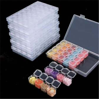 Boîte détachable à 28 compartiments, boîte de rangement détachable pour peinture de diamant, bijoux, nail art et emballage de diamants, boîte d'accessoires pour outils de broderie de diamants, boîte anti-oxydation, collier à clous, boîte de rangement de graines (transparente, colorée)