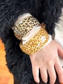 Kreisförmiges geometrisches Halo-Armband aus Harz, personalisierter und nischenhafter Leoparden-Muster offenem Ring-Armband, modisches Armband im europäischen und amerikanischen Stil aus Harz