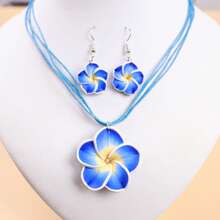 3 pièces/Set de colliers pendentifs et boucles d'oreilles femme fleurs d'été , ensemble de bijoux mode