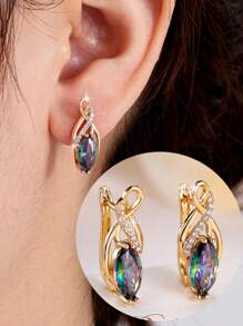 1 Pair Elegant High-End Interwoven Golden Zirconia Stone Women Dangle Earrings, Suitable For Daily And Party Wear