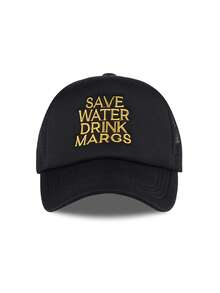 1pc 'Save Water Drink Margaritas' Embroidered Breathable Mesh Hat, Comfortable For Summer Wear, Adjustable Size Suitable For Beach/Drinks - SAVEWATER - View 11