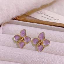 1 paire/3 paires Boucles d'oreilles à fleurs à 4 pétales dégradées colorées, simples et douces pour un port quotidien, cadeau de vacances pour les femmes