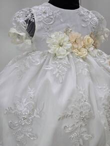 Vestido Beige de Bautizo para Niña – Elegante y Versátil para Eventos Especiales Vestido Formal Beige para Bautizo, Fiestas y Cumpleaños – Estilo Clásico y Delicado - Beis - Ver 5