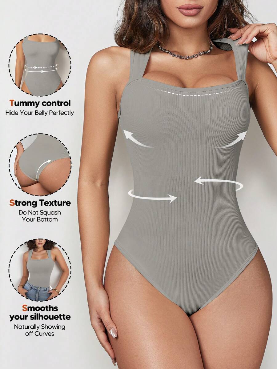 Women's Sexy Ribbed Camisole Crop Top Camisole With Square Neck And Backless Design - Light Grey - View 1