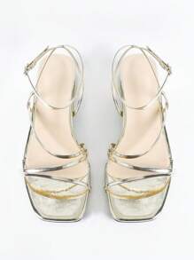 Wide Fit Women's Summer New Strap Open Toe Vacation Sandals, Elegant Party Mid Heel Sandals, 2025 New Arrivals