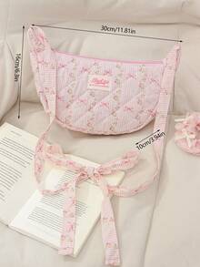 1 件粉色花卉和条纹图案时尚女孩手提包，肩带可调节，流浪包，斜挎包时尚简约单肩托特包手提包，复古腋下包，高端轻便拉链手提法棍包，多功能大容量小钱包，别致的欧美街头风格，适合派对、上班通勤、化妆品收纳