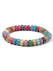 YAUKIA 1pc Elegant Multi-Color Tourmaline Bracelet, Natural Rainbow Tourmaline Gemstone Beads, Hand-Beaded Love Stone, 5*8mm Watermelon Tourmaline Bracelet, Festival Jewelry Gift