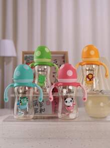 1pc Baby Bottle, PPSU Wide Mouth Mushroom Cap Bottle With Natural Nipple And Handle, 260ML/8.8oz