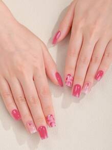 Beauty Sticker 16 pièces Bandes d'ongles en gel semi-durcies motif fraise, enveloppes complètes d'ongles en gel auto-adhésives roses pour le printemps et l'été, faciles à appliquer et à retirer. Autocollants pour ongles pour le DIY quotidien des femmes.