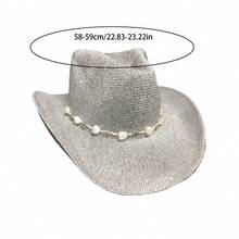 Sequin Cowgirl Hat Western Hat With Heart Beaded Belt Breathable Sun Cap For Women Men - 灰色 - 查看 7
