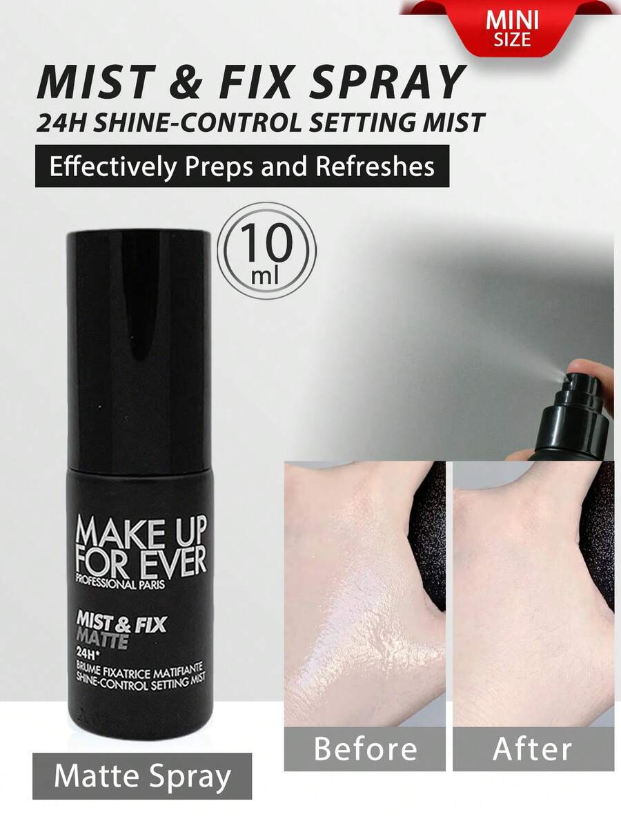 MAKE UP FOR EVER[迷你]喷雾 & 定妆哑光喷雾 10ml [适合油性皮肤]/ 不含酒精，微细喷雾，注入高岭土和烟酰胺，可定妆，哑光肌肤，并遮盖瑕疵长达 24 小时。