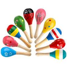 1/4/12 件 4.72 英寸迷你木制沙球，手摇铃摇铃沙锤，适用于音乐派对、生日派对、狂欢节（颜色图案随机） - 彩色 - 查看 2