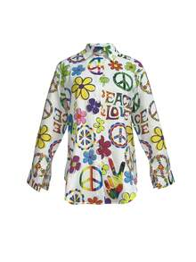 彩色印花休闲衬衫 - 单排扣长袖翻领上衣 - 适合所有季节，居家、户外或办公室春季均可穿着 - 花色6 - 查看 2