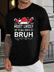 Camiseta Navideña de Santa Claus Graciosa 'Bruh' - Camiseta gráfica para hombre y mujer - Camisetas a juego para fiestas navideñas - Regalo de ropa festiva - Negro - Ver 1