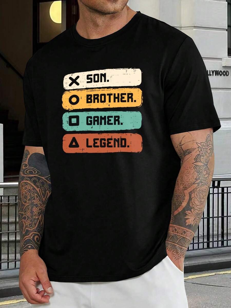 Camiseta divertida para familia de jugadores - Camiseta gráfica para hijo, hermano y padre leyenda - Regalo genial para el Día del Padre, cumpleaños o Navidad para hombres - Negro - Ver 1