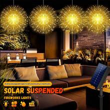4 件装太阳能烟花灯，360/480 LED 悬挂铜线灯串，8 种照明模式防水仙女灯（IP44）适用于花园派对/圣诞节/婚礼/凉亭装饰，适用于节日、圣诞节、万圣节、毕业季等各种节日