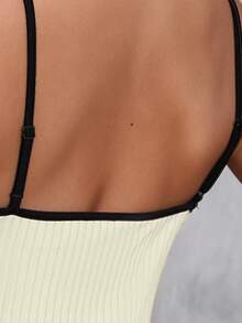 女士夏季休闲连衣裙，罗纹蝴蝶结性感修身纯色吊带舒适吊带裙，适合户外穿着 - 杏色 - 查看 9