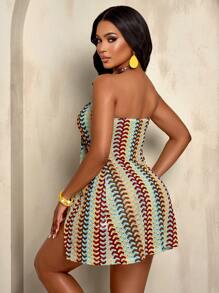 Amarilo Color Twisted Front Split Green Strapless Top And Shorts Set With Textured Fabric Design, Suitable For Home Leisure, Seaside Vacation, Beach Travel