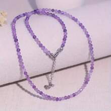 1pc Natural Amethyst Faceted Stone Necklace Simple Purple Bead Chain February Birthday Stone Women's Jewelry Daily Outfits And Gifts For Elegant Accessories Exquisite Workmanship