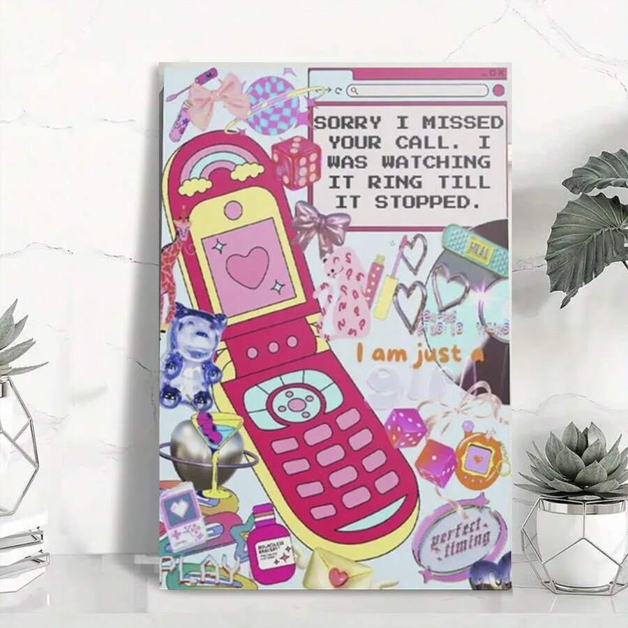 Framed Canvas Framed Poster Y2K Aesthetic Poster Pinterest Shuffle Collage Print Hot Pink Print Groovy Funky 70s Style Print Dopamine Decor Girly Dorm Room Decor For Home Office, Living Room, Bedroom, Kitchen, Bathroom, Indoor Artwork For All Seasons - Framed - View 1