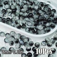 闪亮裂纹玻璃珠，破裂效果，尺寸为 10 毫米/0.39 英寸和 8 毫米/0.31 英寸。多色圆形珠子，用于 DIY 珠宝、手链、项链、耳环和手工艺品制作。