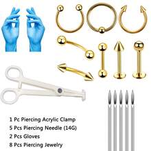 16Pcs/Sets Body Piercing Tools Kit,14G Piercing Needles,Piercing Clamps For Nose Septum Lip Tongue Eyebrow Rings Ear Piercing Jewelry Kit Tools - Blue Gloves - View 4