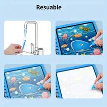 Libro mágico de agua con bolígrafo para niños - Cuaderno de acuarela reutilizable para el aprendizaje temprano y la diversión creativa, con ilustraciones coloridas, ideal para niños y preescolares, juguetes de agua