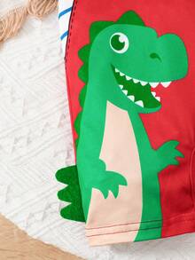 Mameluco informal para niños pequeños/bebés con pantalones tipo babero a rayas y estampado de dinosaurios - Multicolor - Ver 5