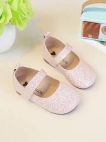 1 Pair Girls Glitter Flat Shoes, Cute Square Toe Shoes, Suitable For Outing, Party And Festival, All Seasons