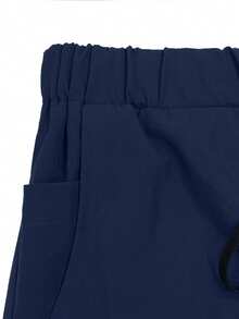 Women V-Neck Color Block Stripe Multi-Pocket Drawstring Scrubs Nurse Scrub Uniform Set, Workwear For Dentist, Healthcare, Pet Hospital, Laboratory - Navy Blue - View 9