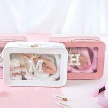 1pc Customizable Leather & Transparent Waterproof Cosmetic Bag, Personalized A-Z Initial Travel Organizer, Great Gift For Friends, Girlfriend, Mother