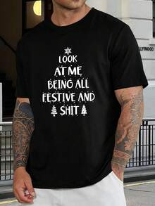 Camiseta divertida de Navidad - Camiseta gráfica festiva de árbol de Navidad para hombres y mujeres - Regalo de ropa festiva para papá - Negro - Ver 1