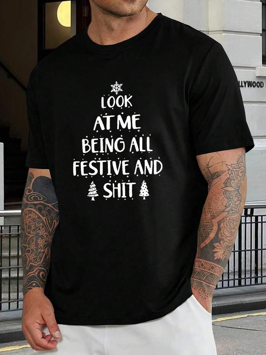 Camiseta divertida de Navidad - Camiseta gráfica festiva de árbol de Navidad para hombres y mujeres - Regalo de ropa festiva para papá - Negro - Ver 1