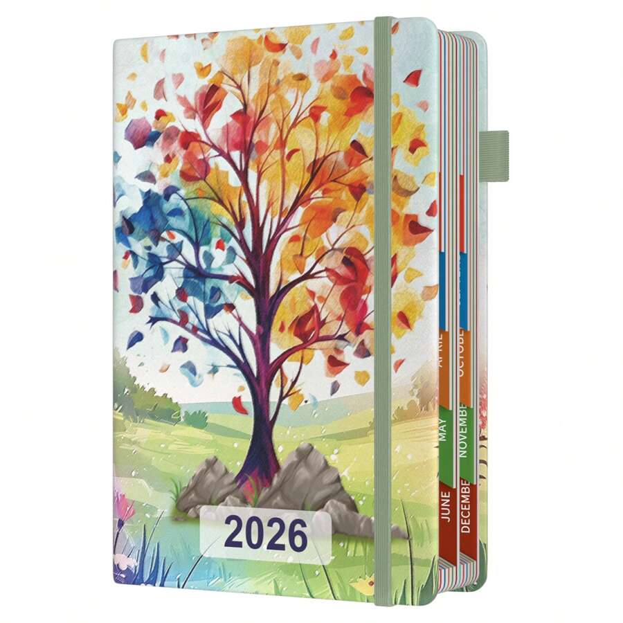 Sailingvan 1 本日记本 2026 年每日一页 A5，从 2026 年 1 月到 2026 年 12 月，带月视图的预约簿，带松紧带封口，笔环，彩色标签，内袋，A5（5.7 英寸 X 8.3 英寸）