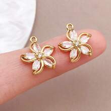 2/4/6pcs 18K Gold Plated Cubic Zirconia Flower Star Moon Charms Cute Angel Brass Charms Pendant For Jewelry Necklace Bracelets Earrings Making DIY Crafts